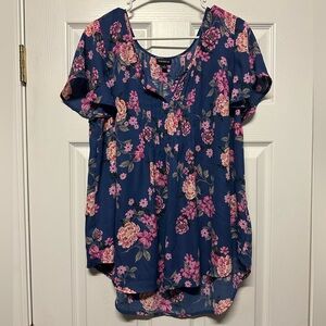 Floral Blue and Pink Blouse